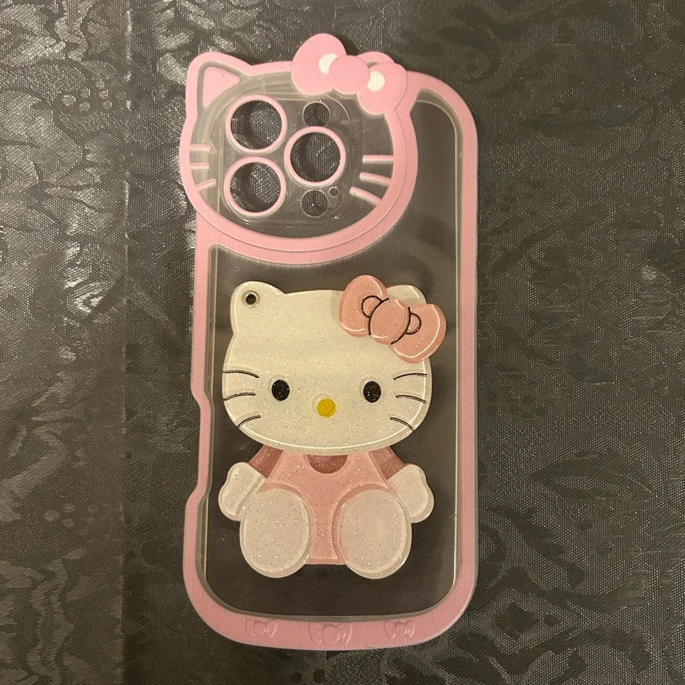 Hello Kitty inspired Glitter Phone Case – Pink Clear over w/ 3D Charm